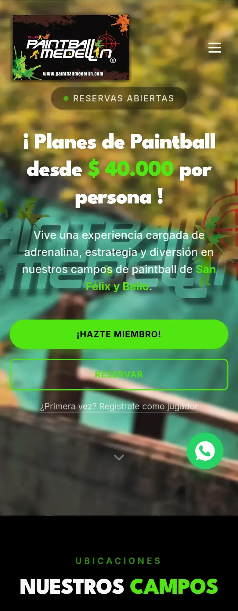 Sitio de Paintball Medellín en un celular