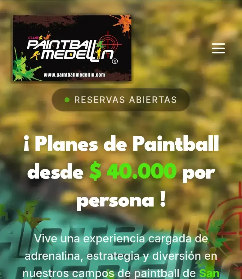 Sitio de Paintball Medellín en un celular