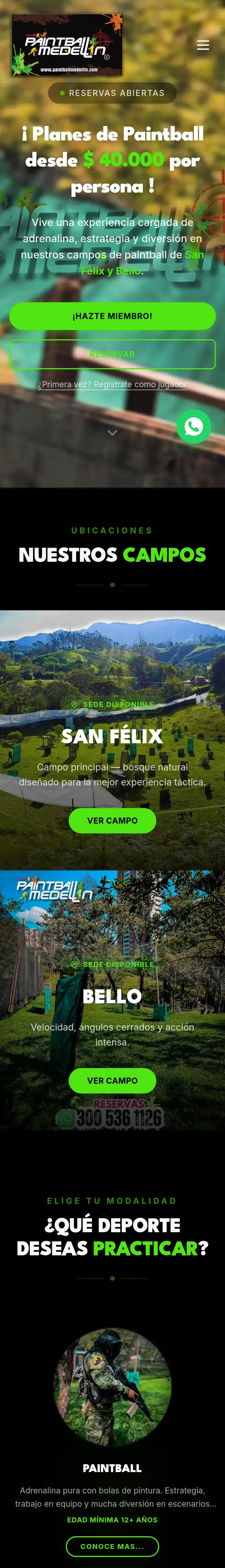 Preview of paintballmedellin.com.co on a phone