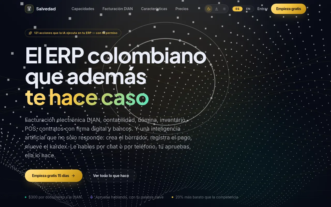 Pantalla de Salvedad, plataforma de gestión empresarial con IA